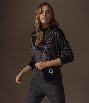 Black Velvet Top T41 7379 Tartan Trousers T95 5309 Black Jewel Bag T01 0084Q